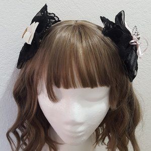 2pcs set black lace and bows gothic french barrette fascinator hair clips